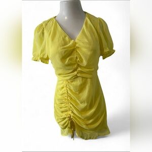 PrettyLittleThing Yellow Ruched Mini Dress